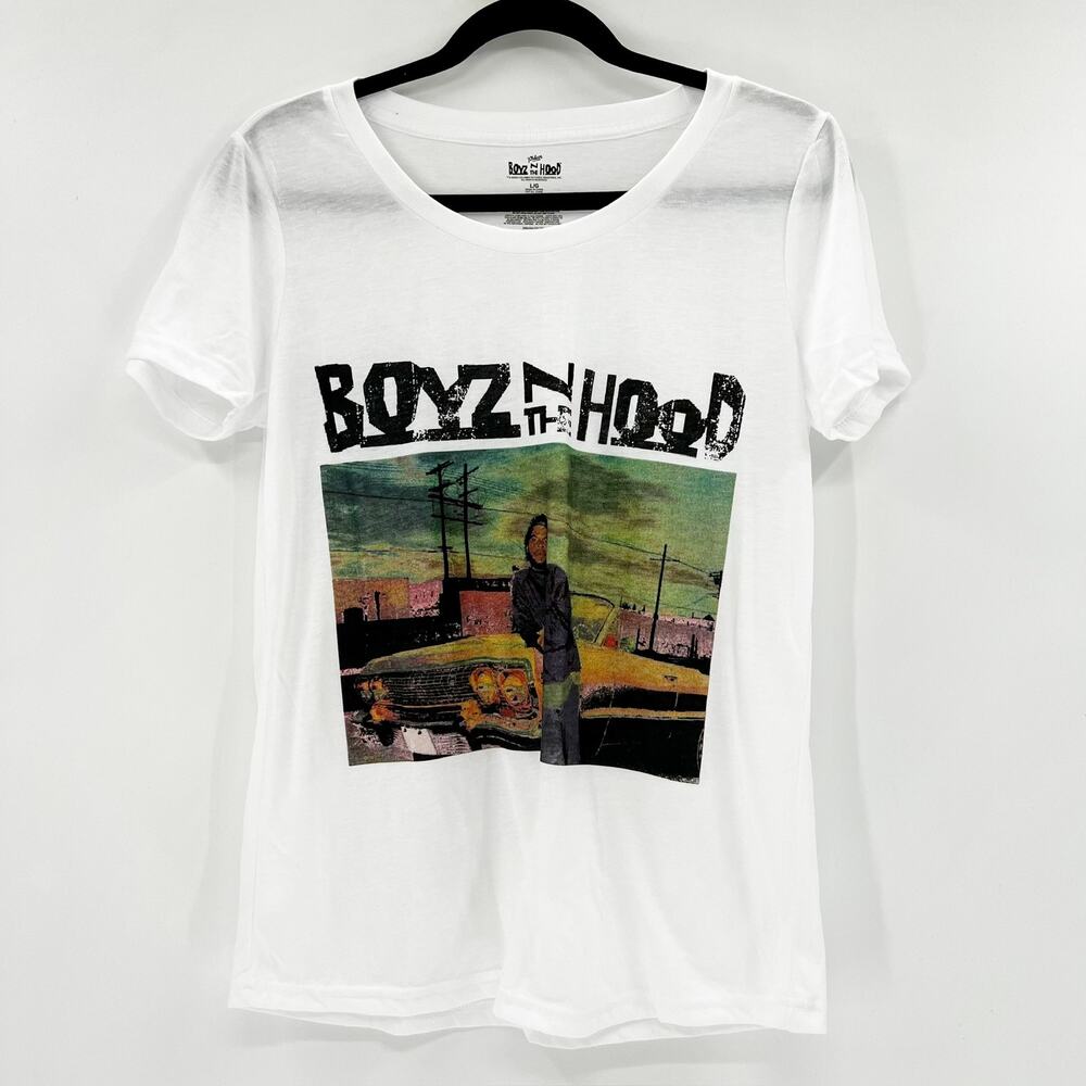 Boyz In The Hood Women's White Graphic Print Scoop Neck T Shirt Tee Top Size L